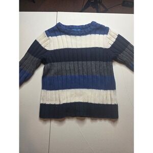 The Childrens Place Boys 3T Striped Ribbed Knit Sweater Navy Blue Grey White